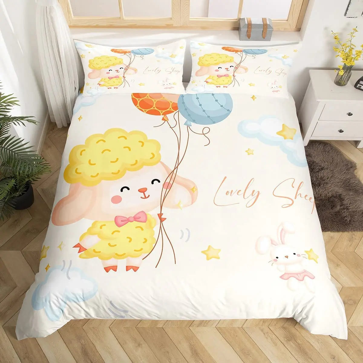 Cartoon Sheep Duvet Cover Set Twin King Size Farm Animals Comforter Cover Microfiber Butterfly Princess Bedding Set For Boy Girl