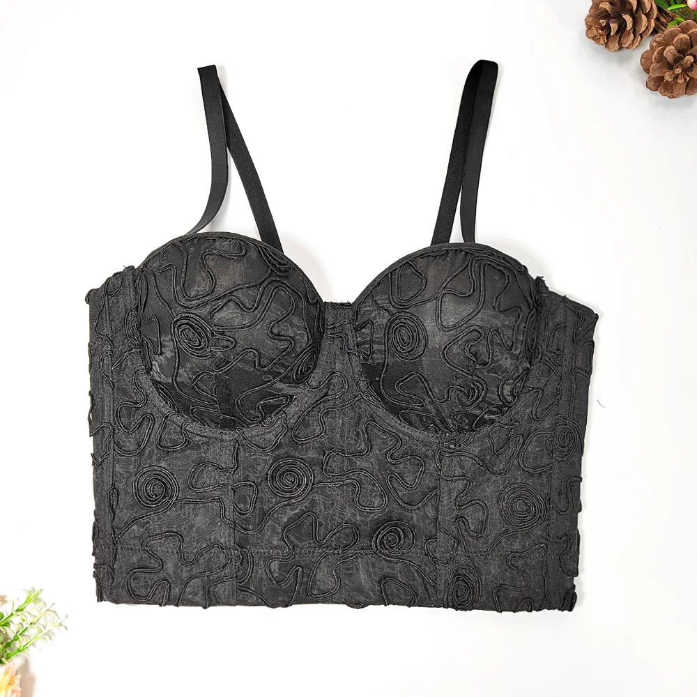 

Прозрачный органдский бюстгальтер на косточках с винтажной вышивкой лабиринта, сексуальное бюстье с низкой спинкой, элегантный корсетный бюстгальтер пуш-ап для женщин