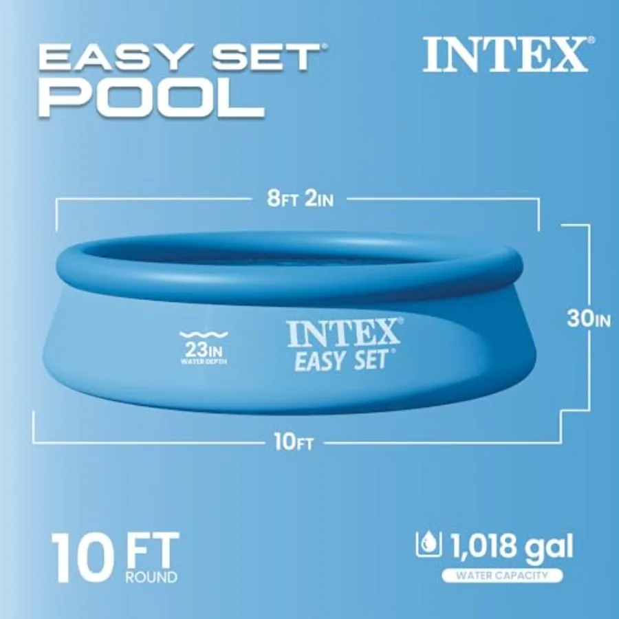 Above ground swimming pool set for backyard use, PVC material, blue color, easy setup in under 30 minutes