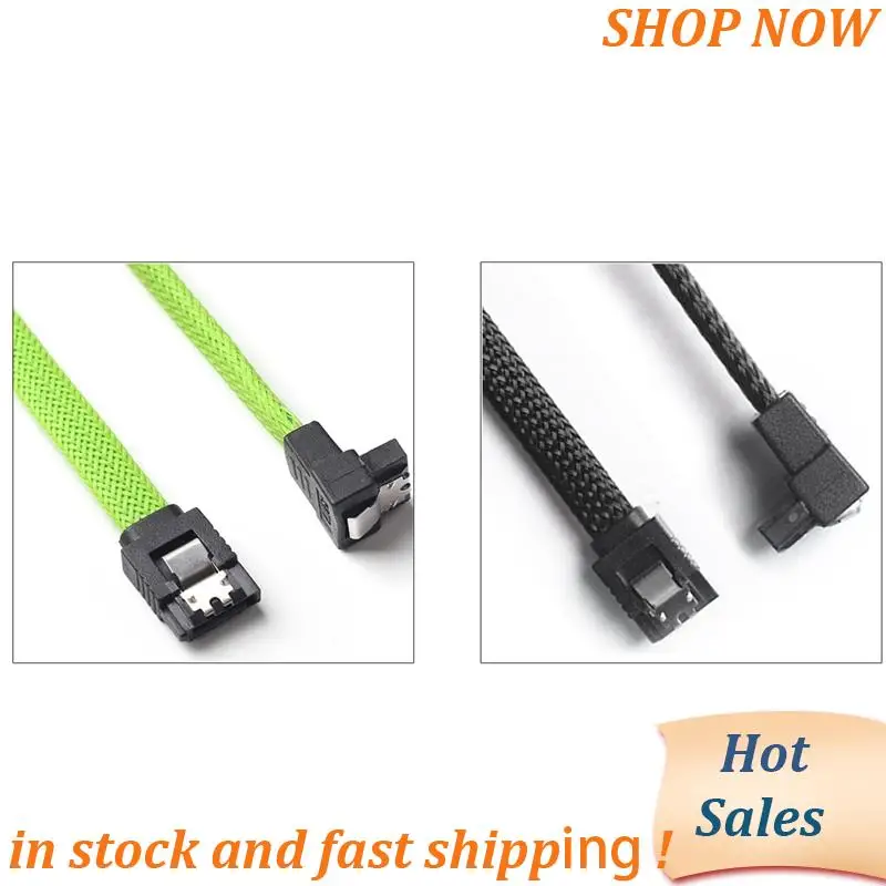 

ABVB-2 Pcs 50CM SATA 3.0 III SATA3 7Pin Data Cable Right Angle 6Gb/S SSD Cables HDD Hard Disk Data Cord With Nylon Sleeved, Gree