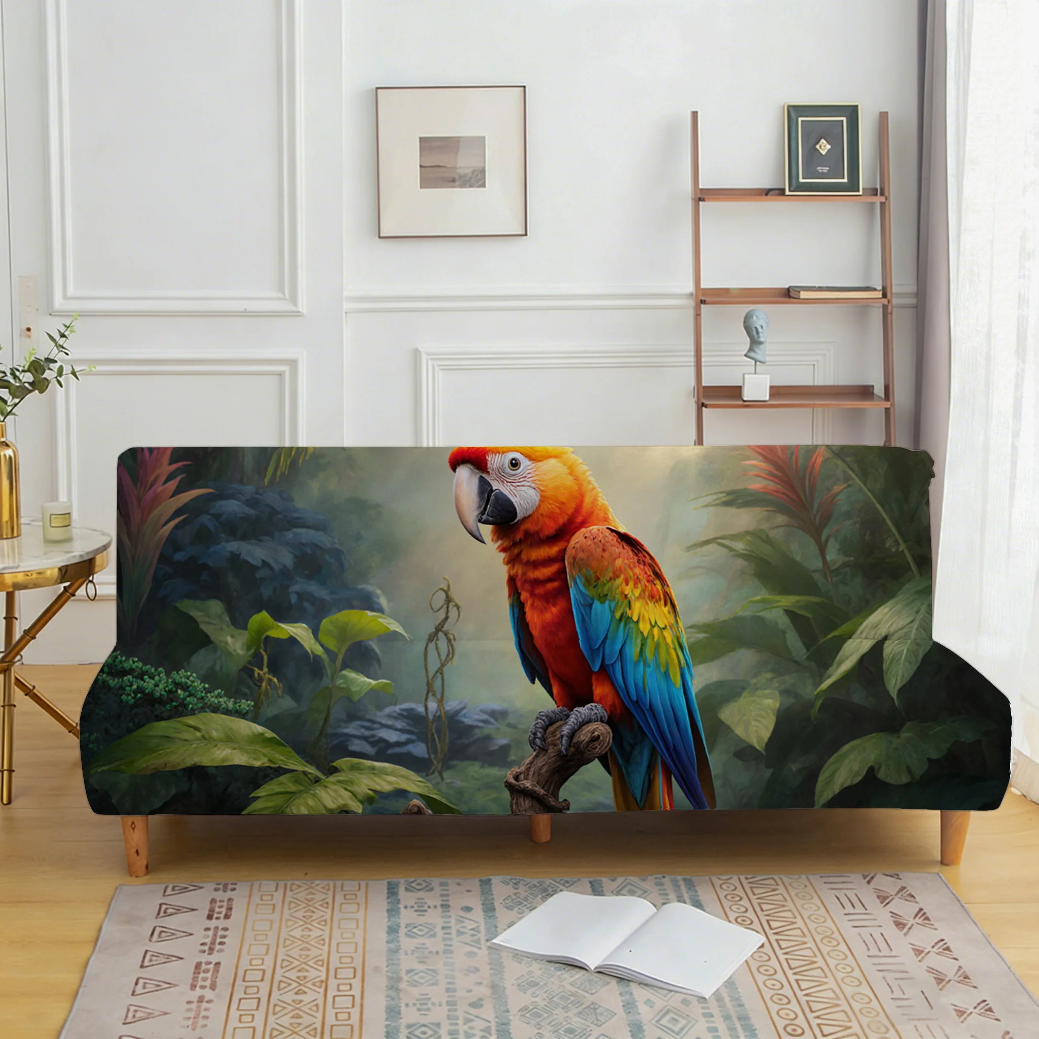 Colorful parrot jungle printing elastic sofa cover, living room sofa cover, dustproof washable sofa cover
