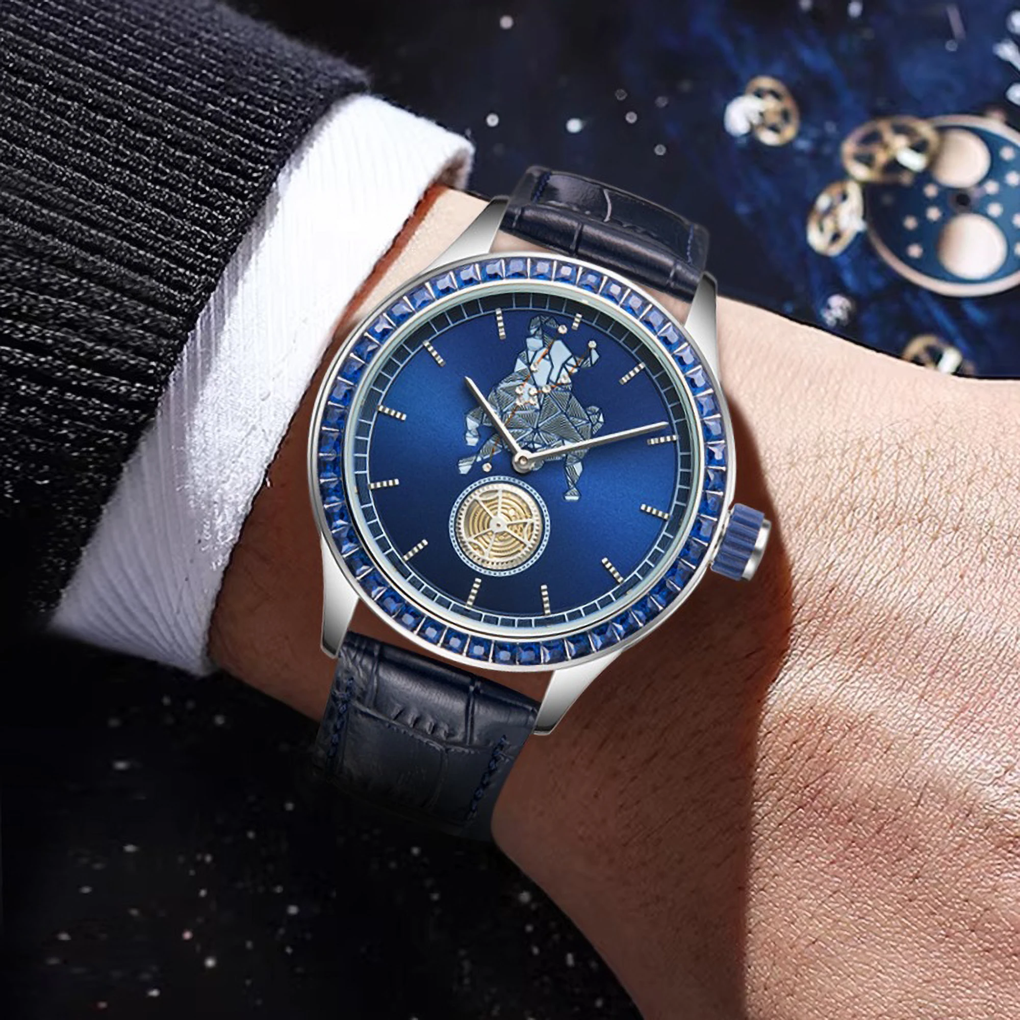 

2026 Men's business quartz watch constellation dial leather strap waterproof fashion luxury men's dress watch Relogio Masculino