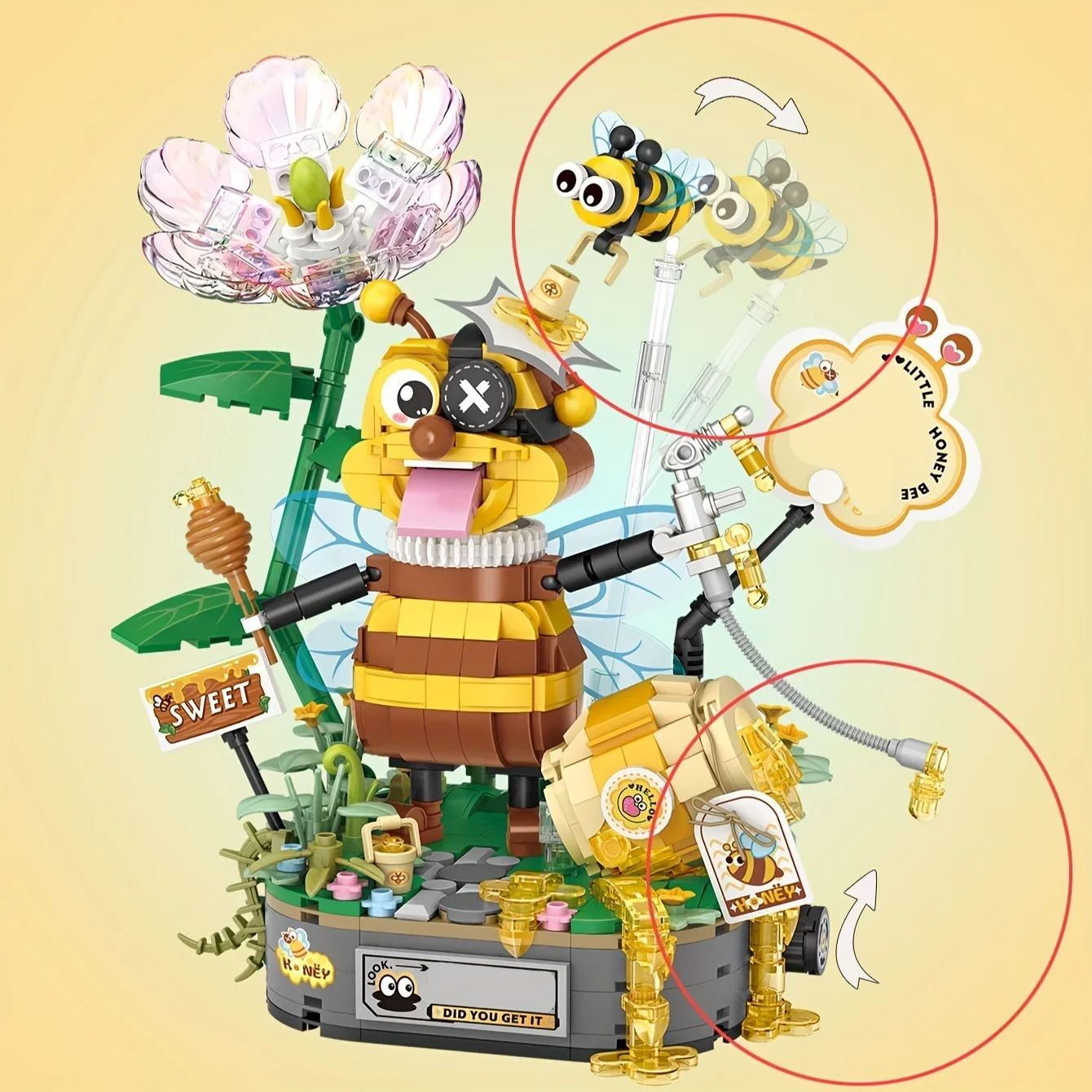 Sweet Cute Honey Bee Flower Mini Building Blocks Home Decoration Educational Toys Exercise Hands-on Ability