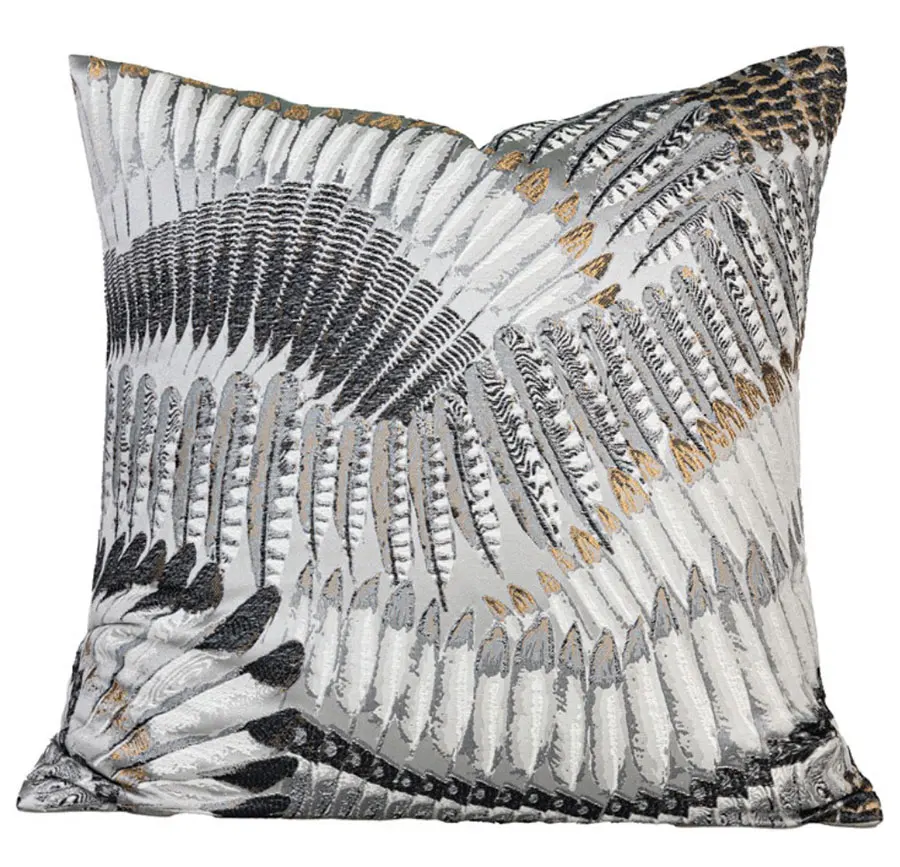 Fashion luxury feather black grey beige square throw pillow/almofadas case 30x50 45,trend unusual cushion cover home decore