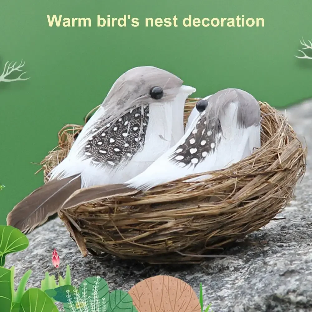 1pc Creative Bird Nest Cage Bird Ornament Miniature Birds Weaved Hanging Parrot Nest Houses Garden Decor