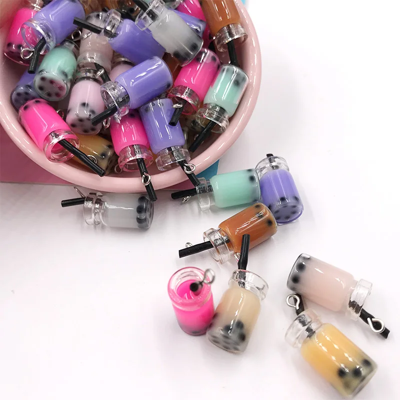 20Pcs/lot Miniature Milk Tea Cup With Hook Resin Cabochon Pendants DIY Jewelry Making Earrings Keychain Charms Accessories Craft