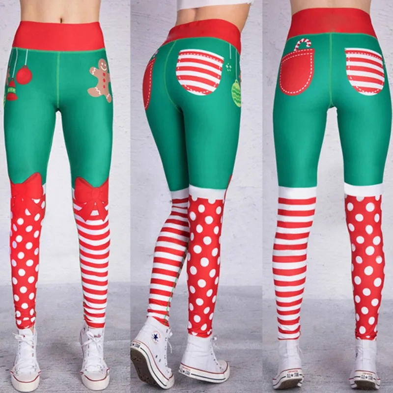 Leggings con estampado navideño de cintura alta para mujer, pantalones deportivos ajustados para Fitness, Yoga, pantalones elásticos de entrenamiento, pantalones sexys para mujer