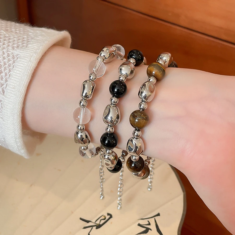 DREJEW Irregular Silver Beaded Bracelet Multipack Minimalist Bead Stackable Bracelet Daily Matching Jewelry for Women