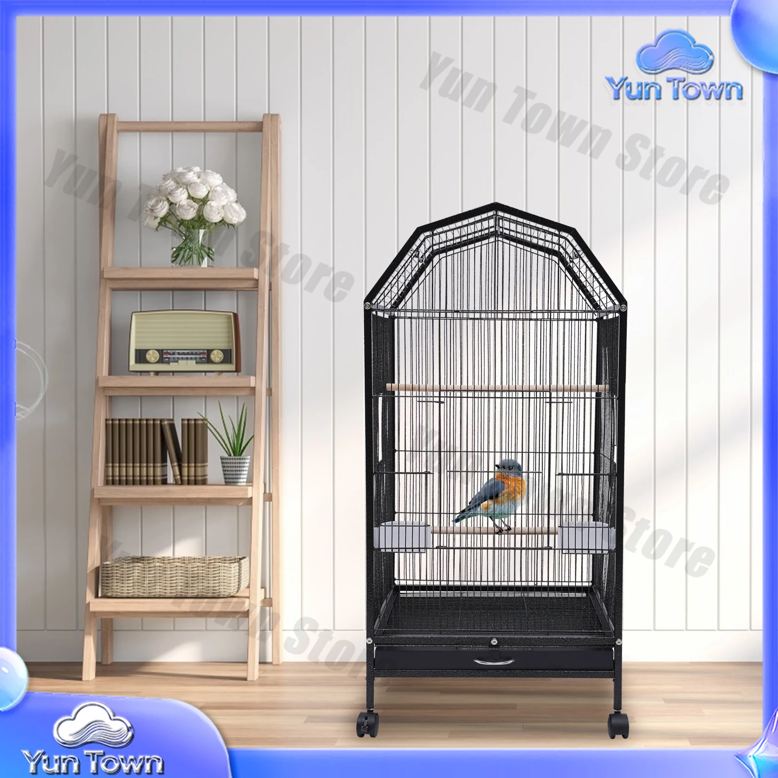 Metal Pet Bird Flight Cages Full Hollow Large Finch Bird Cage Multi-Functional for Mid & Small Birds