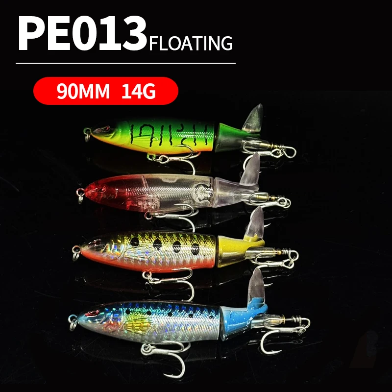 

14g 90mm Topwater Fishing Lure Whopper Popper Artificial Bait Hard Popper Soft Rotating Tail Surface Swimbait Fishing Supplies