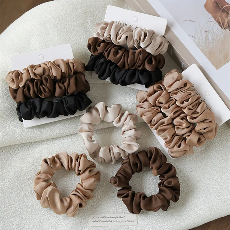 3Pcs/set Small Stain Scrunchies Solid Silk Elastic Hair Bands Hair Accessories Ponytail Holder Hair Ties Hair Rope Rubber Band