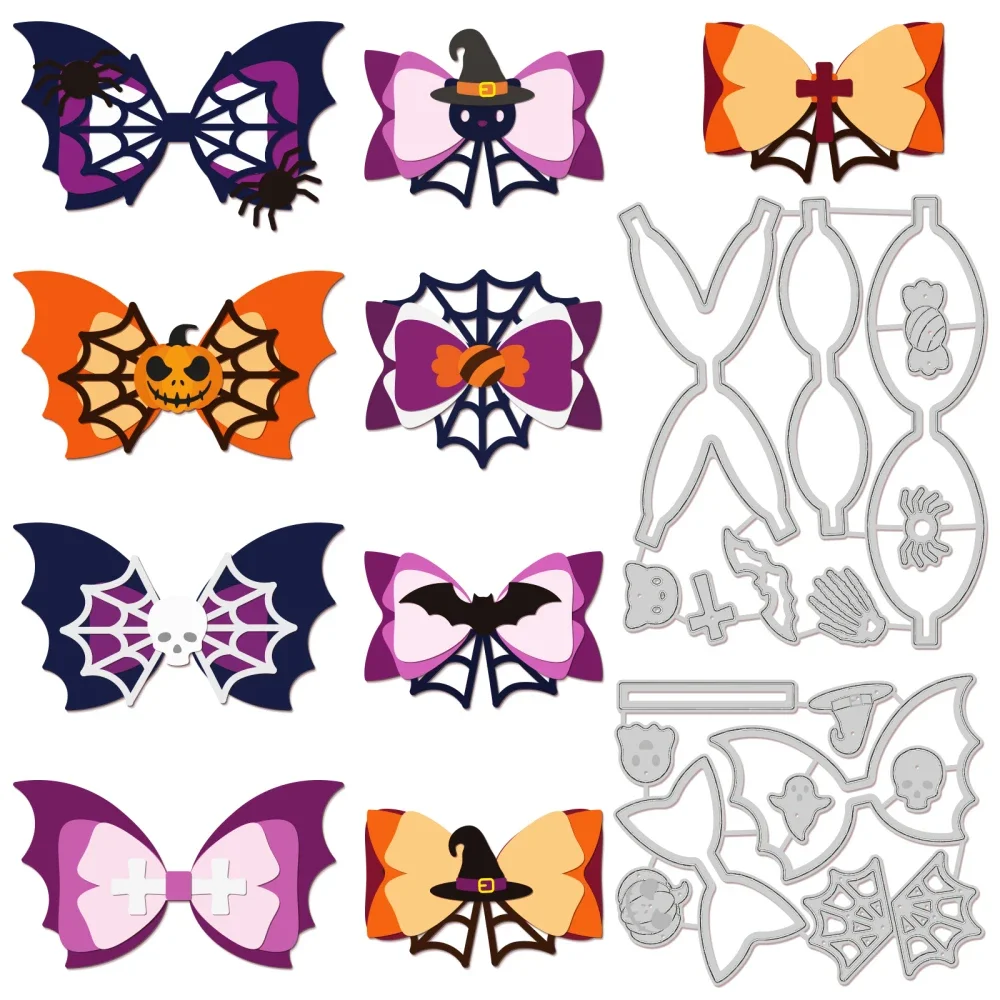 2Pcs Halloween Bows Metal Cutting Dies Pumpkin Spider Bat Die Cuts Embossing Mould Stencils for DIY Scrapbook Card Craft Decor