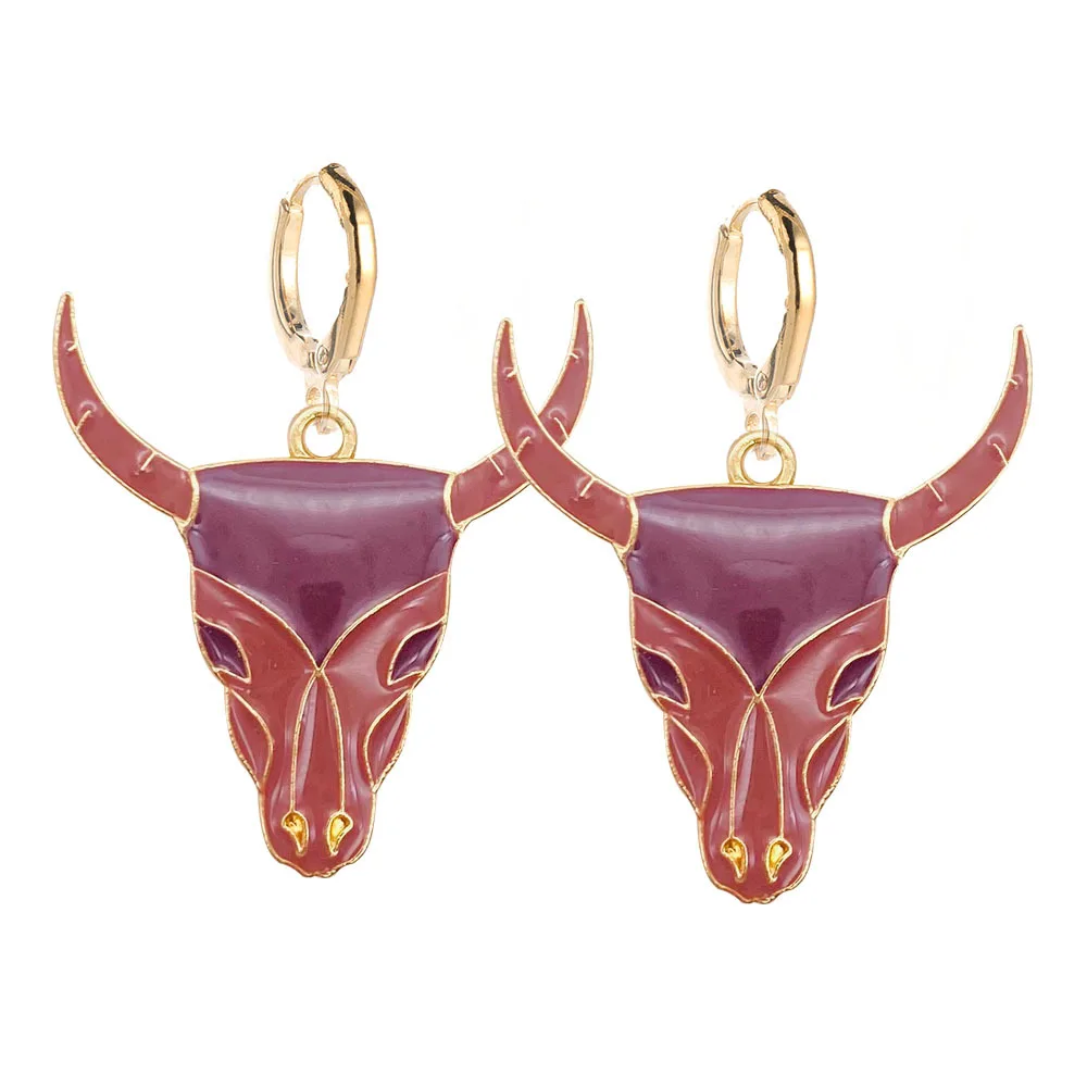 Vintage Cow Head Earrings Fashion Pink Trendy Creative Cowboy  Boots Alloy Dropping Oil Earring Jewelry for Women Gifts