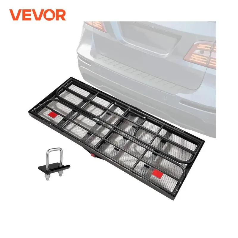 VEVOR Hitch Cargo Carrier 60 x 24 x 14 in Folding Trailer Hitch Mounted Steel Cargo Basket 400lbs Loading Capacity Luggage 