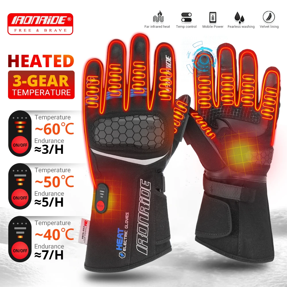 

Перчатки с подогревом, сенсорный экран, лыжи, кемпинг, пеший туризм, мотоциклетные перчатки, водонепроницаемые мотоциклетные перчатки с подогревом на батарейках