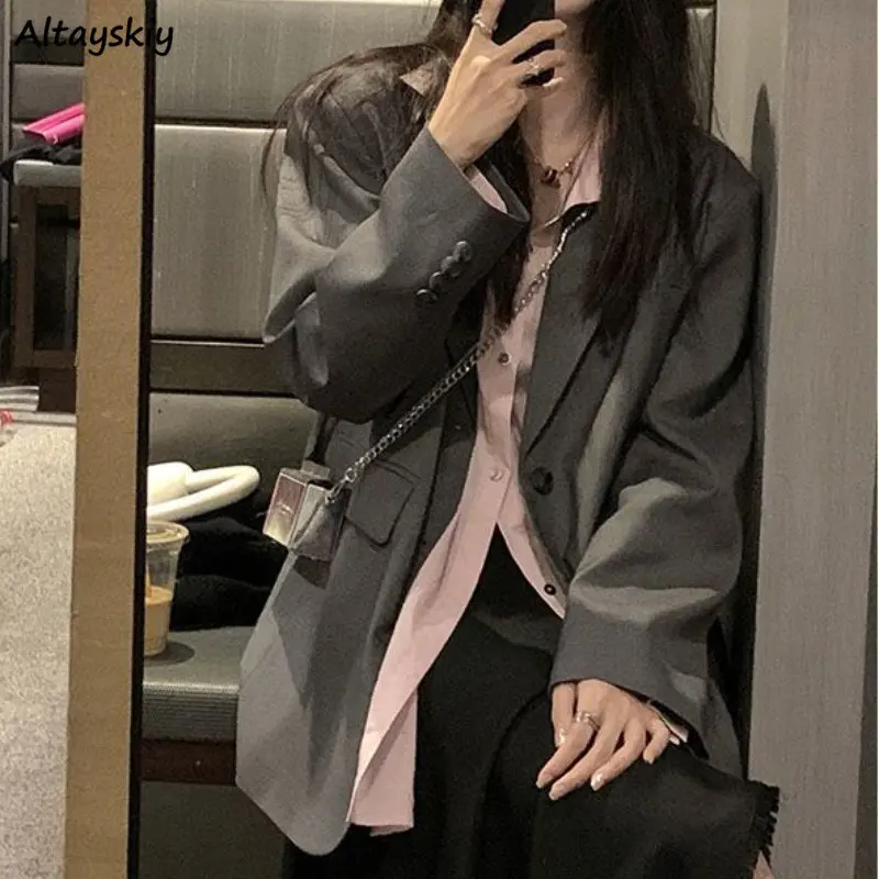 Blazers Women Vintage Baggy Solid Retro Y2k Clothes Coats Office Ladies Elegant Minimalist Aesthetic All-match Korean Fashion