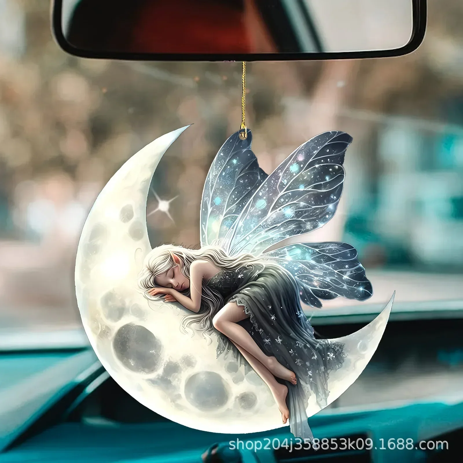 Acrylic Flat Sleeping Moon Elf Ornaments Car Decoration Keychain Pendant Car Decorative Accessories Interior Moulding