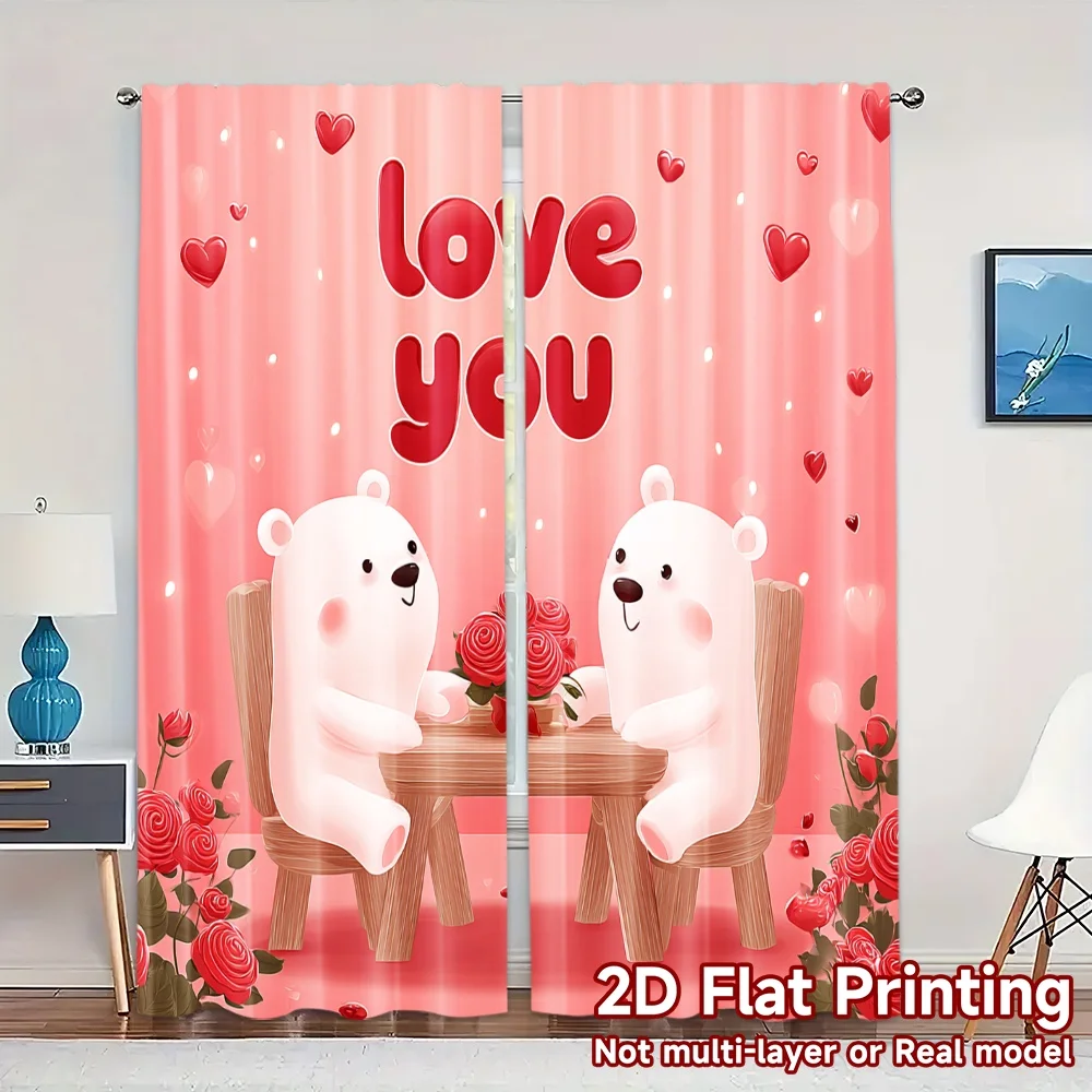 2D Flat Printing,JIT 2pcs, Curtains (Without Rod) Bear Romance Contemporary Popular Curtains Yarn Curtains All Seasons Perfect