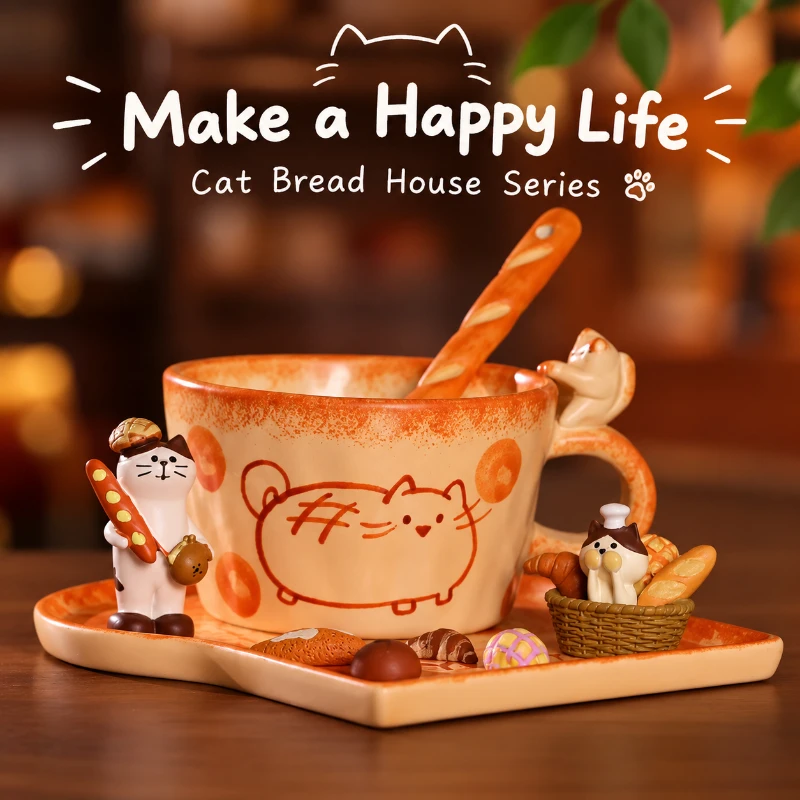 Coffee Cups Yujian Handmade Jingdezhen Ceramic Coffee Cup Cute Cat Pattern Mug With Saucer Spoon Home Office Drinkware Gift Set