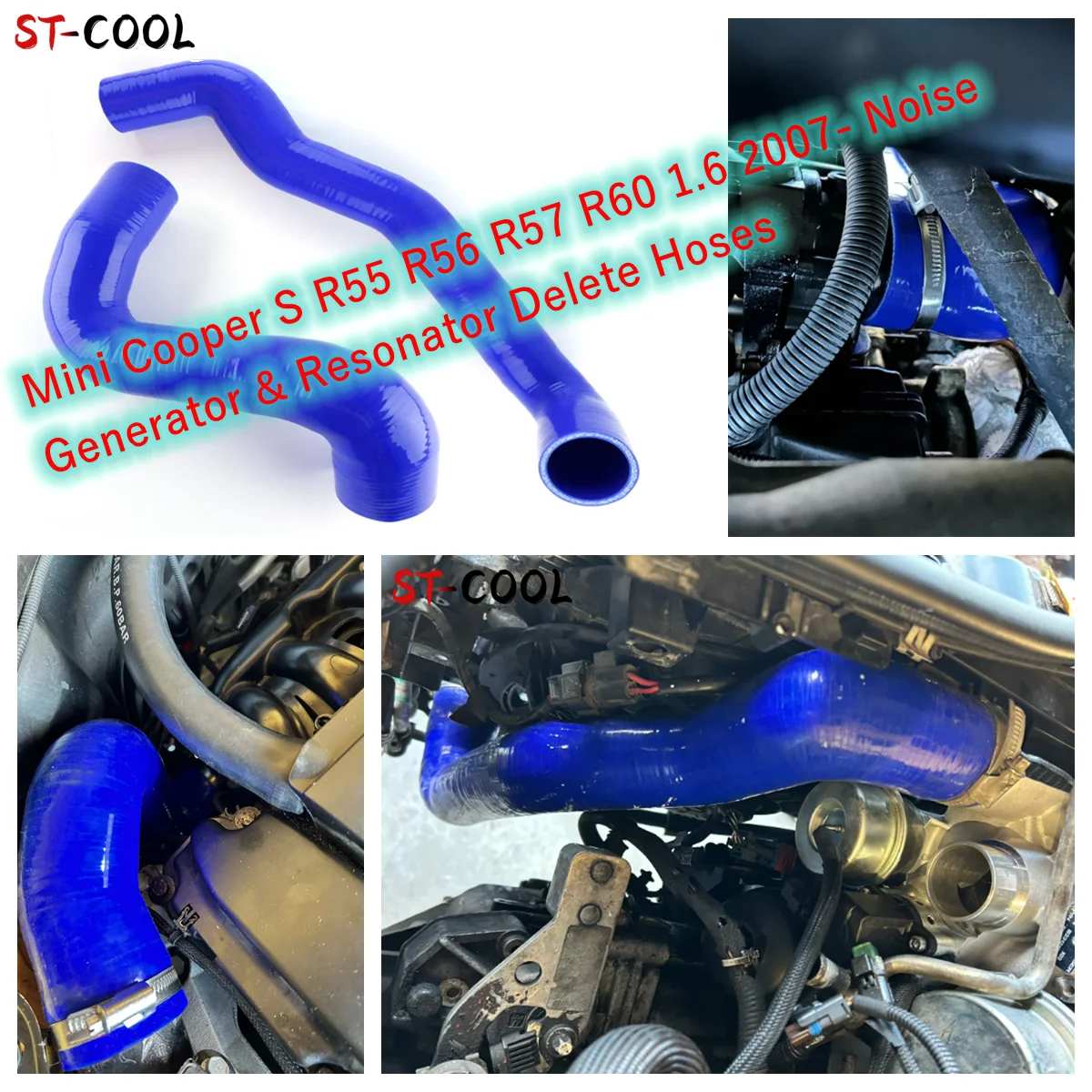 For Mini Cooper S R55 R56 R57 R60 1.6 2007- Noise Generator & Resonator Delete Silicone Hoses Tubes Kit Piping 2Pcs 11 Colors