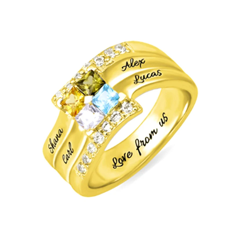 Amxiu Tùy Chỉnh 4 HỌ TÊN Nhẫn Cá Tính Nhẫn Bạc 925 Với Birthstones Lớn Zircon Cho Nữ, Nhẫn Nữ Của Mẹ Tặng