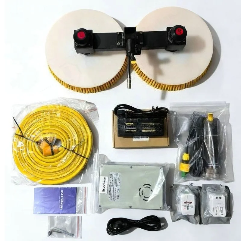 Brushless Electric Solar Panel Cleaner Dual Head Rotating Scrubber Water Fed Telescopic Pole System for PV Photovoltaic Cleaning