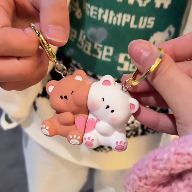 1 Pair Cute Cartoon Love Bear Keychain Bag Pendant Creative Car Decoration Accessories Kawaii Couple Keyring Jewelry Gifts