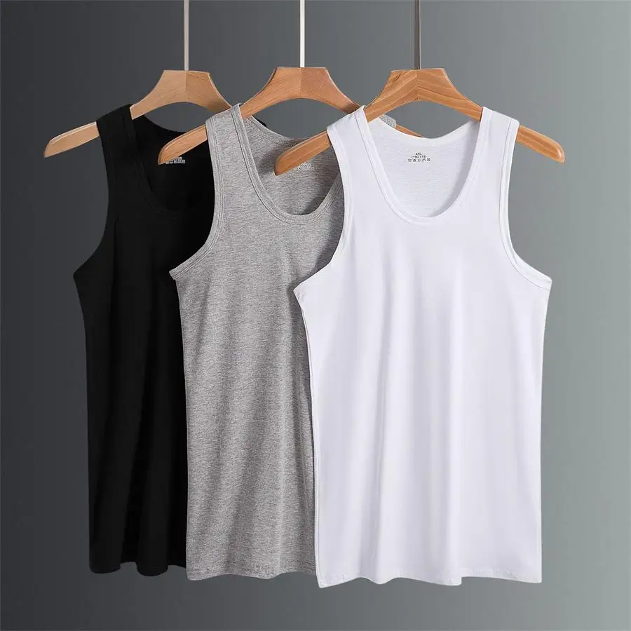 Men Vests Cotton Underwear Sleeveless Tank Top Solid Elastic Muscle Vest Undershirts O-neck Gymclothing Bodybuilding Tank Tops