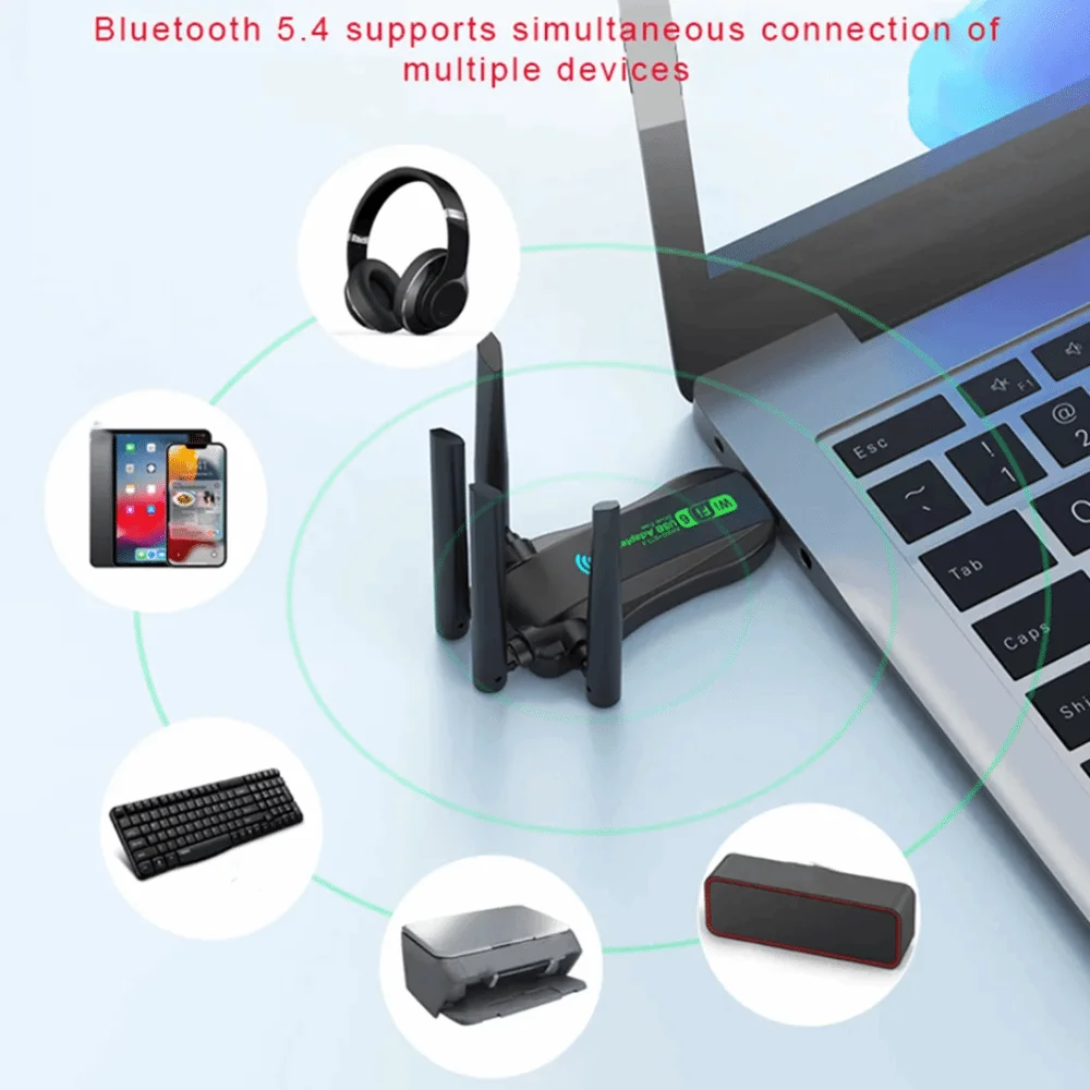 AX900 デュアルバンド WiFi6 USBアダプター Bluetooth 5.4 4アンテナ 900Mbps WiFiドングル ドライバー不要 USBインターフェース ワイヤレスネットワークカード