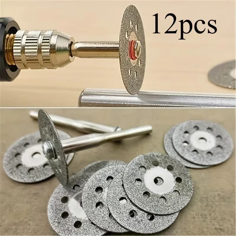 

10Pcs 22mm Diamond Cutting Discs Set with 2Pcs Mandrel, 0.4mm Thin Cut Off Wheels for Rotary Tool, Jade, Stone, Metal Cutting
