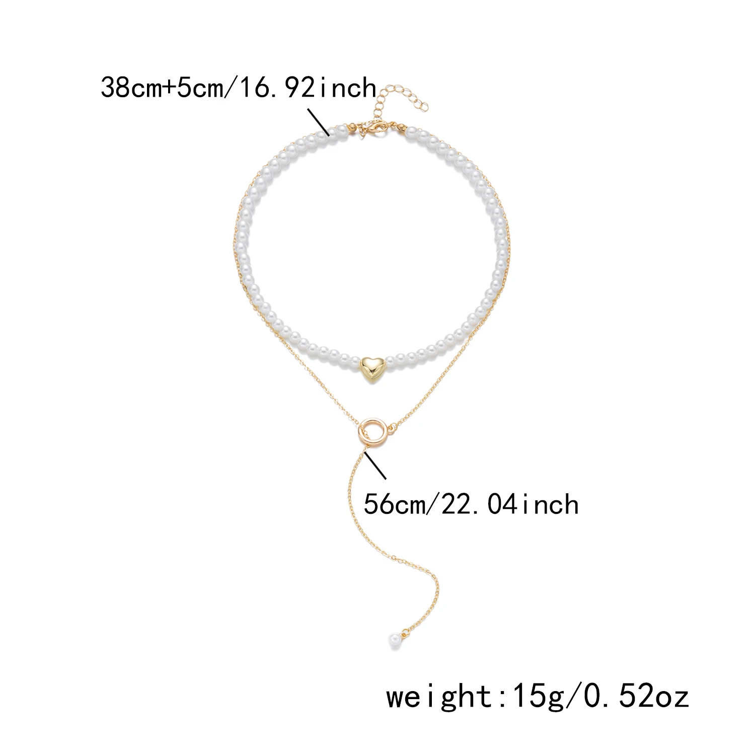 Moderne barocke Imitationsperlen-Halskette für Frauen, glitzernde Herz-Gold-Farben-Kette, geschichtete Halskette, Party-Schmuck-Accessoires – Detail 5
