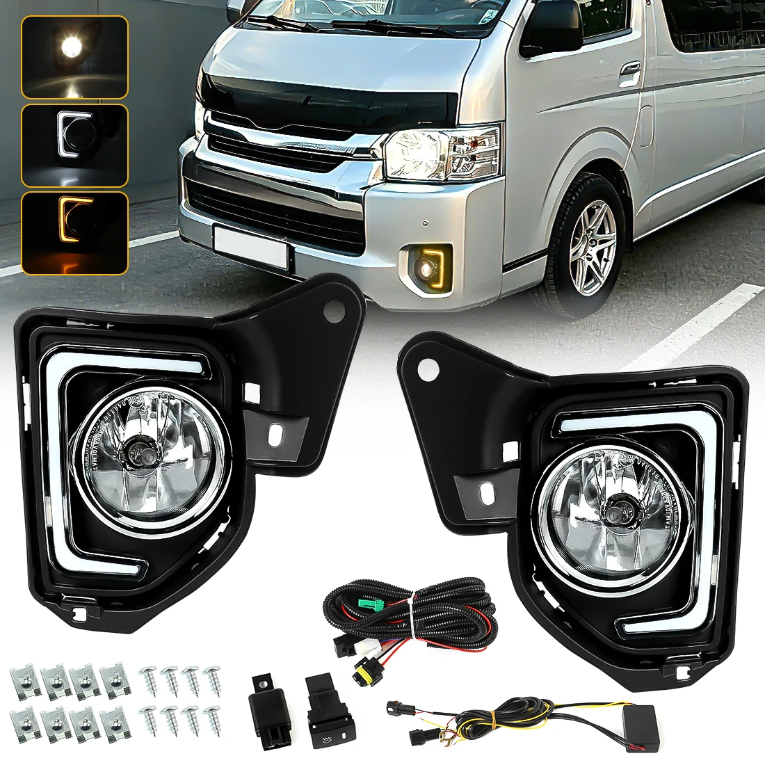 LED DRL Fog Lamp Assembly For Toyota Hiace Commuter 2014 2015 2016 Daytime Running Light Front Bumper Turn Signal Driving Lamps