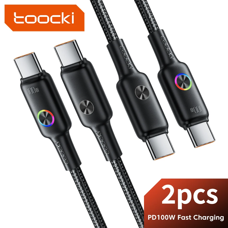 Toocki 100W PD Fast Charging USB Cable LED Indicator Type C To Type C Cable For iPhone 15 Pro Max Xiaomi 12 Samsung S23 Macbook