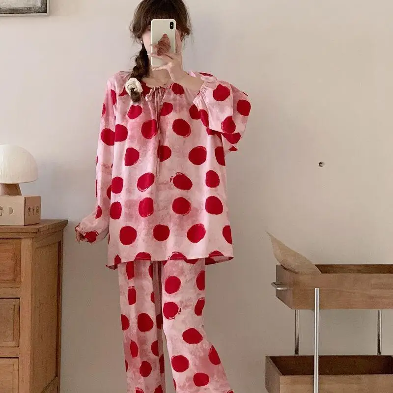 나비 무늬 면 여성 파자마 세트 여성용 따뜻한 겨울 파자마 패셔너블 홈웨어 파자마 귀엽고 부드러운 파자마 세트