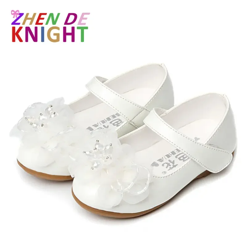 White Pink Flower Children Little Girls Princess Leather Shoes For Toddlers Baby Wedding Party Shoes 1 2 3 4 5 6 Years Old Shoe