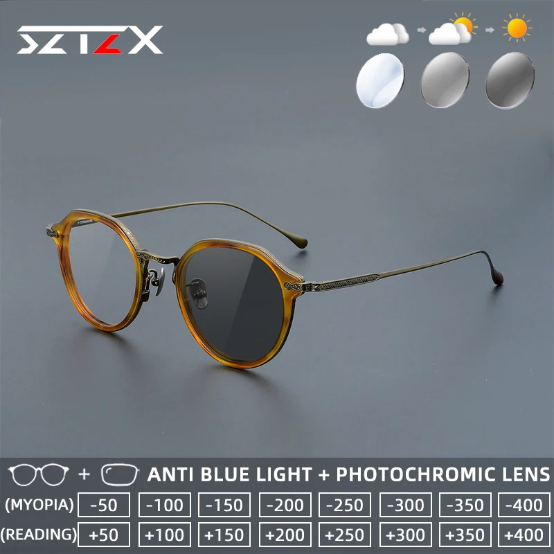 

Очки для чтения SZTZX: Новые модные фотохромные с защитой от синего света, в ацетатной оправе с титановыми дужками, прогрессивные, по рецепту