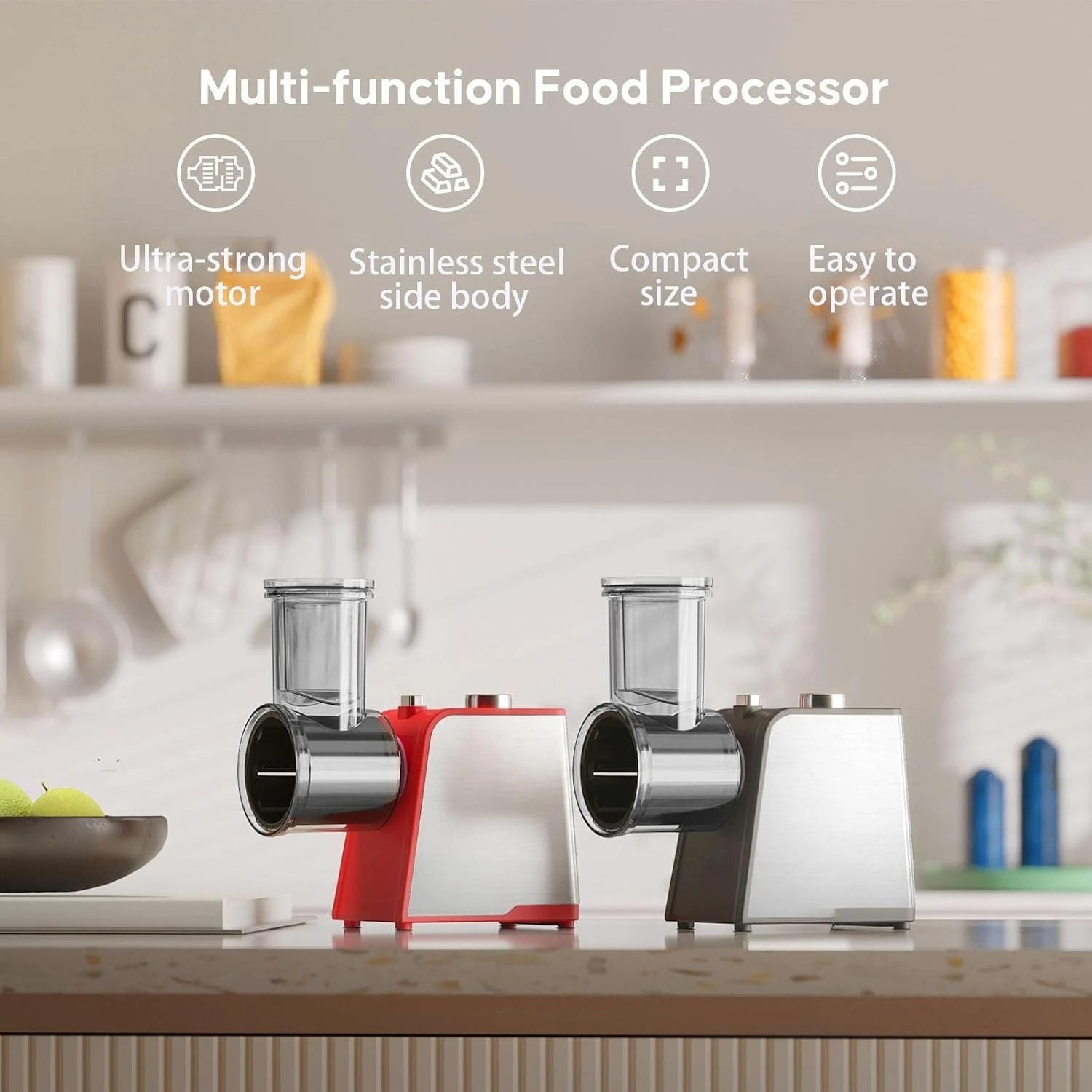 

Electric Cheese Grater,300W DC Motor Salad Maker,Electric Slicer Shredder with 5 Different Shapes of Blades,Electric Vegetable