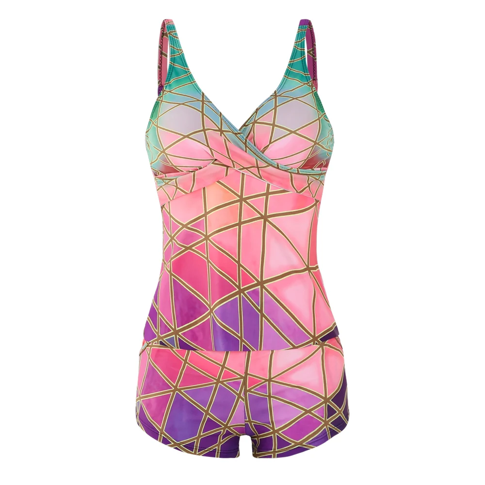 Damen Sexy Trägerloser Bikini Neckholder Tankini Flats Bademode Zweiteiler Beach Resort Einzigartiger Print Bademode S-6XL