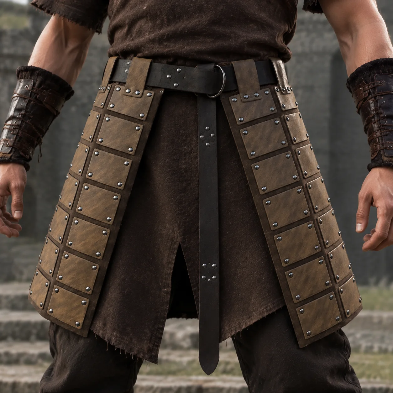 Viking Medieval Leather Skirt Armor Nordic Warrior PU Tasset Belt Retro Armor for Cosplay Halloween LARP Stage Party Costume