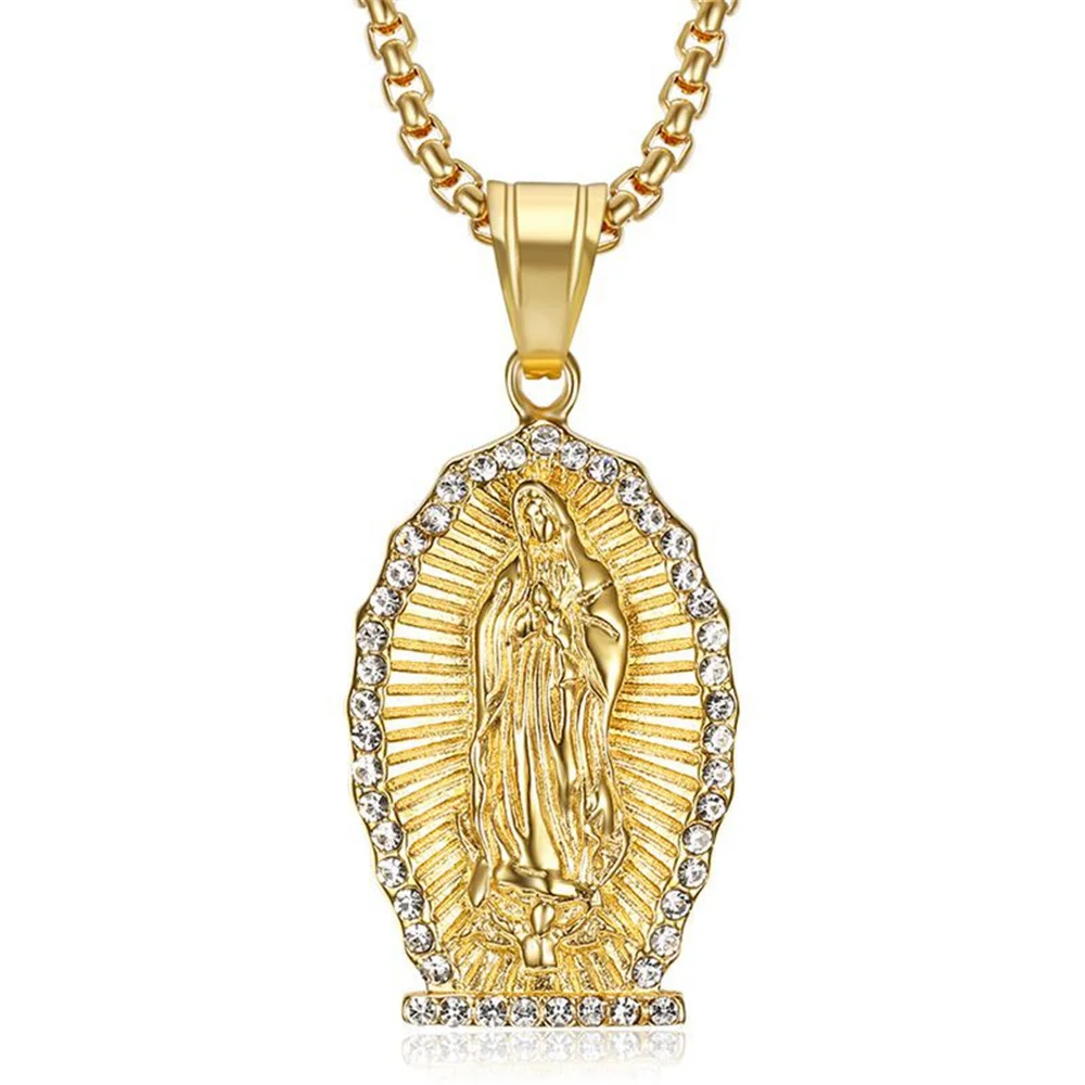 

Religious Iced Out Virgin Mary Pendant Necklace Gold Color Stainless Steel Chains For Women Christian Madonna Jewelry Gift 2025