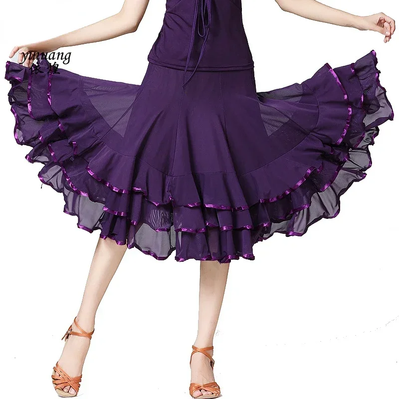 Women Dancing Costume Flamenco Waltz Ballroom Dance Skirt Classical Practice Layered 360 Degrees Big Swing Spain Skirts