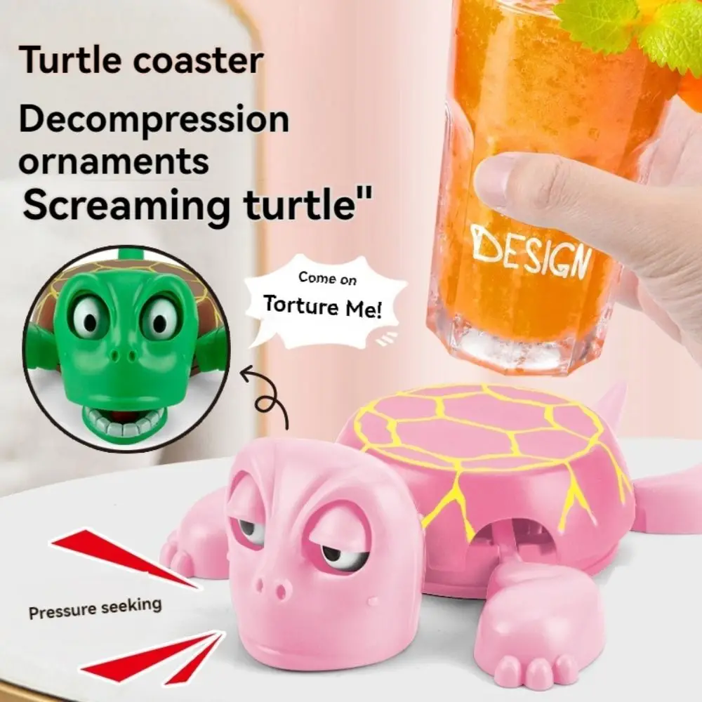 Press To Sound Panicked Turtle Coaster Gaping Eyes Creative Water Cup Pad Funny Expression Anti-scald Turtle Base Cup Mat
