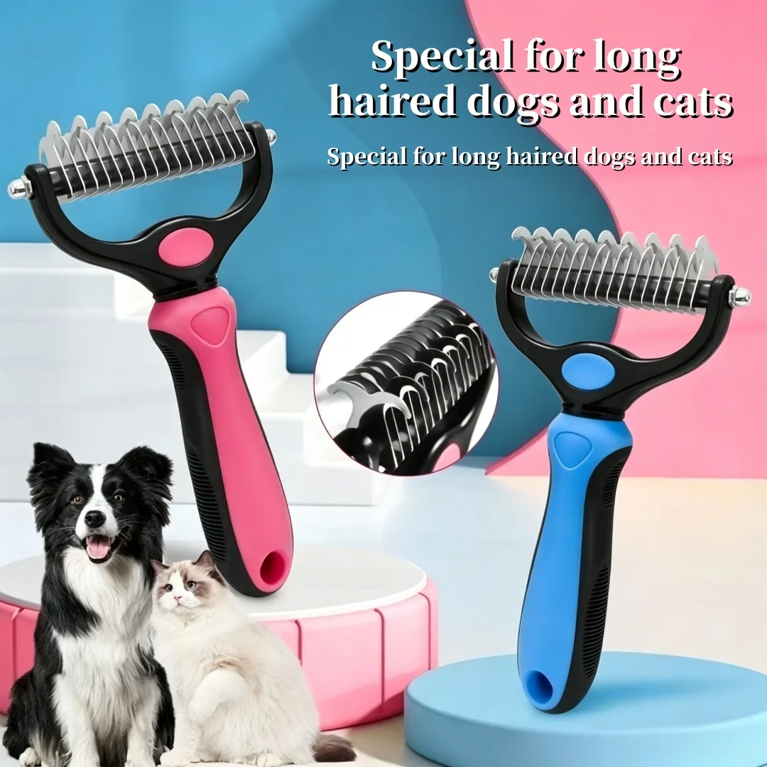 Dog and cat hair removal comb, long haired pet lower layer hair combing brush, remove knots and loose hair, thick hair care tool