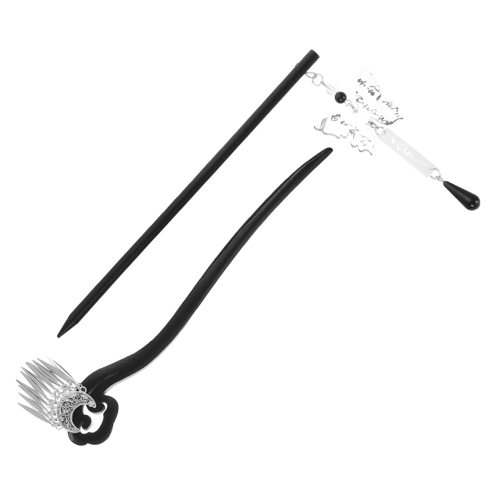 

2Pcs Black Solid Wood Hairpins Traditional Chinese Design Romantic Moon Butterfly Decorations Chinese Style Hair Hairpin