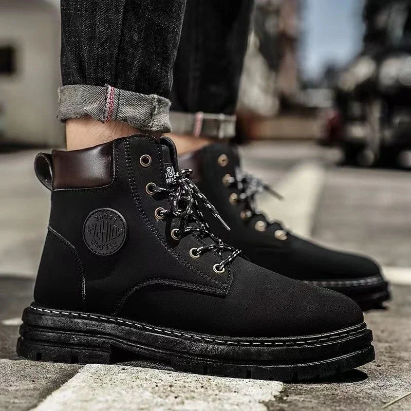 Calzado Botas de combate Botas de trabajo altas para hombre Botas de tobillo de estilo británico de otoño Calzado informal de suela gruesa de moda coreana