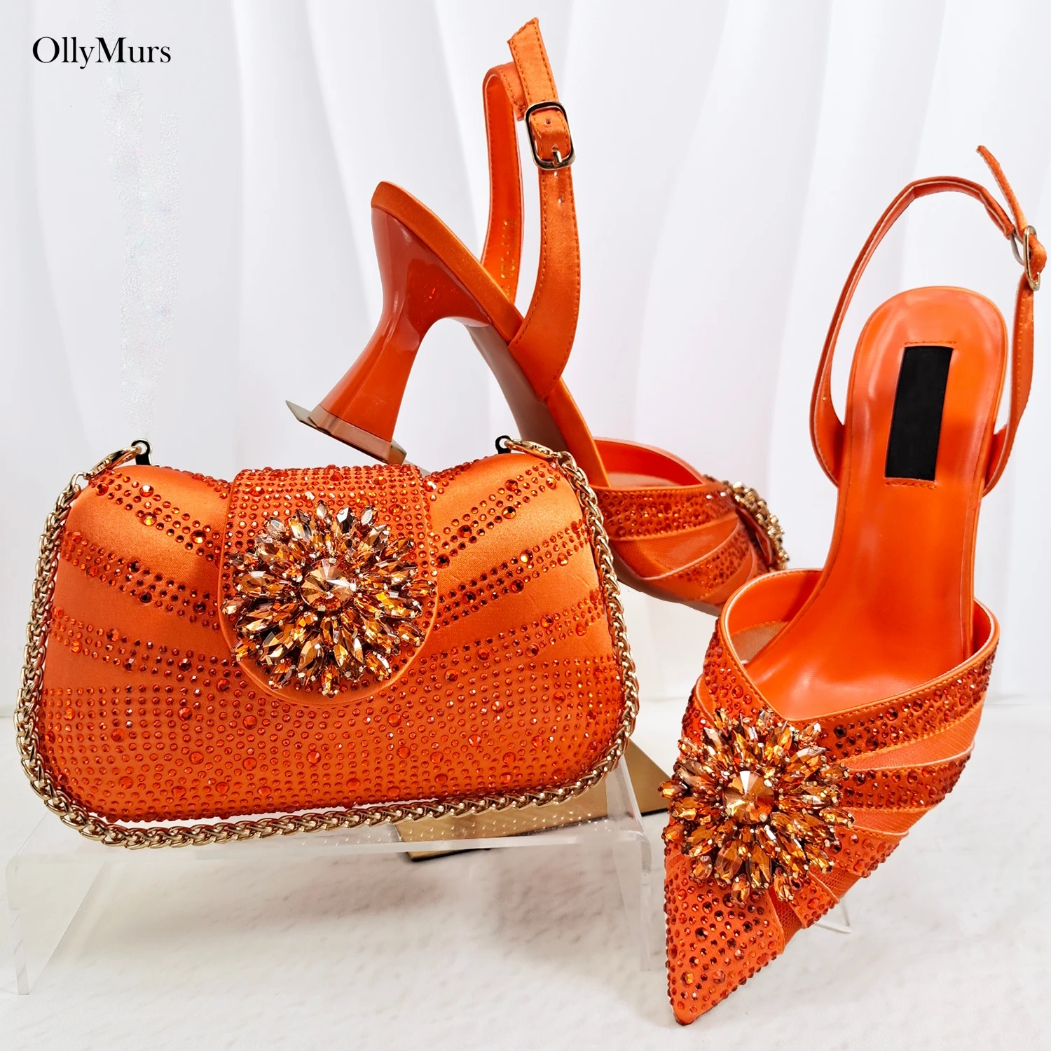 High Quality Crystal Ladies 8CM Shoes And Bag Set Fashion Summer Woman Sandal Pumps Shoes And Bag Set For Party 8Colors Stock