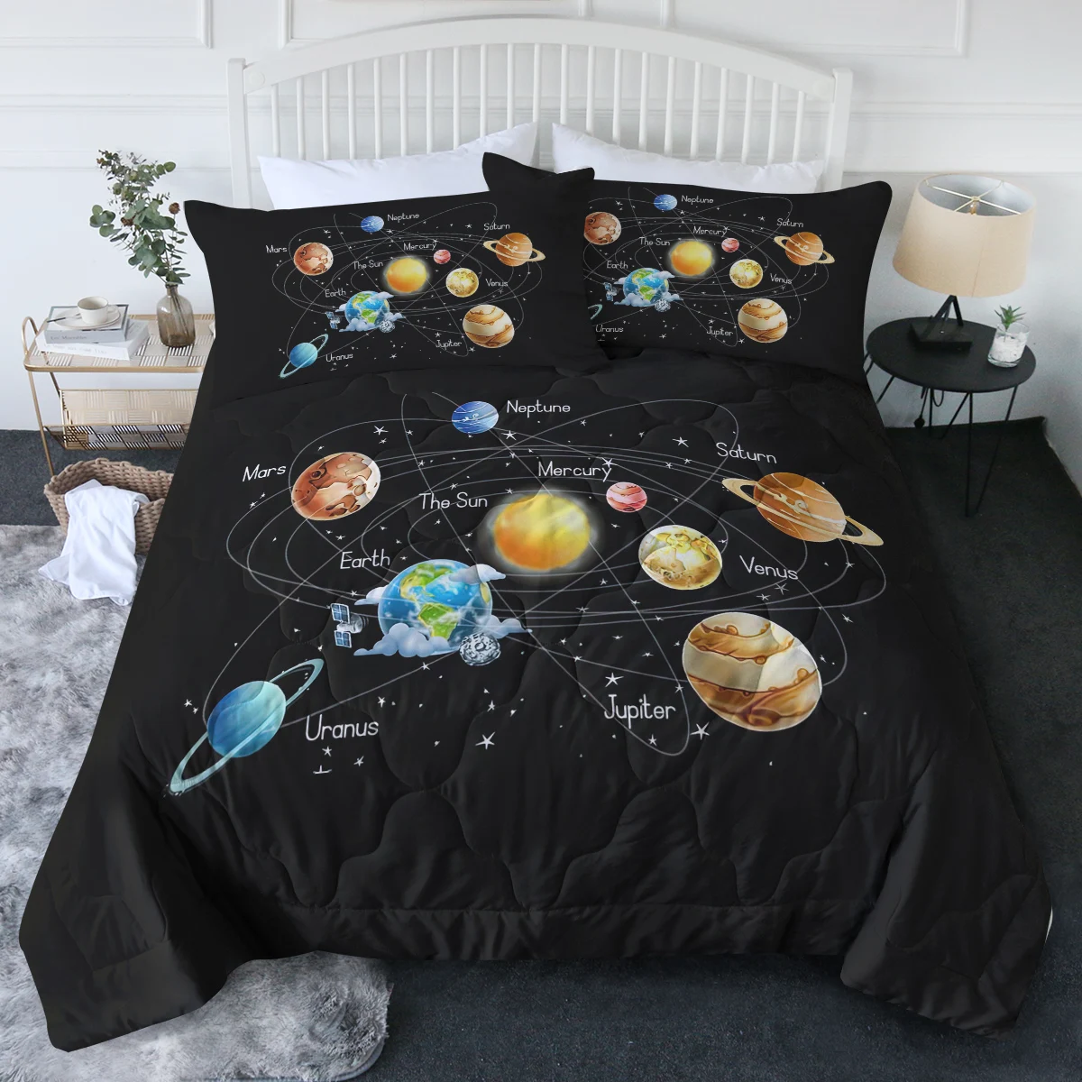 

3 Pcs Solar System Astronomical Theme Bedding Sets All Season Bed Set Down Alternative Comforter with Comforter & 2 Pillowcases