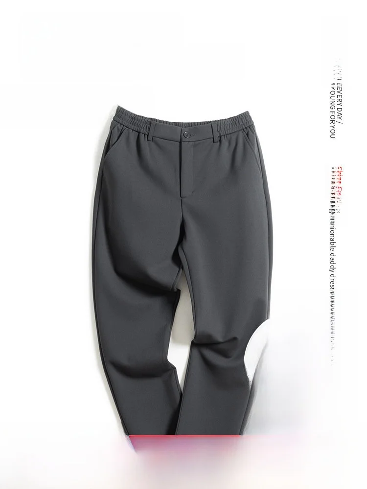 

Winter Casual Loose Fit Thick Men's Pants Straight Leg mid Waist Zipper Closure Fashionable Urban Style for Dad And Grandpa