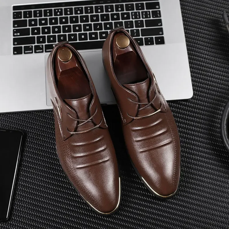 Spring Men Leather Shoes Lace-up Pointed Loafers Oxford Shoes for Men Formal Men Dress Large Size Anti-slip Wear-Resistant Shoes image 4