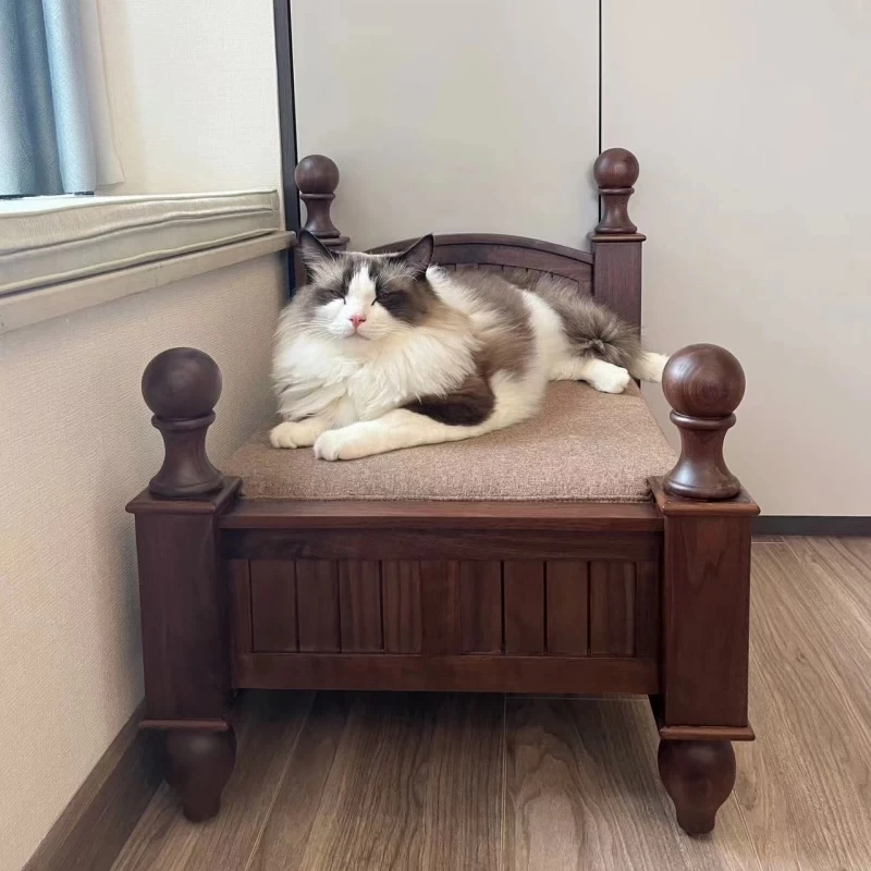 Black Walnut Off the Ground Princess Bed Cat Nest Solid Wood Pet Supplies